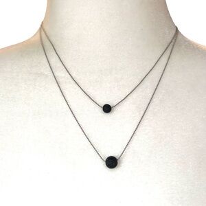 Dainty Double layer Lava Rock Necklace Silver Tone